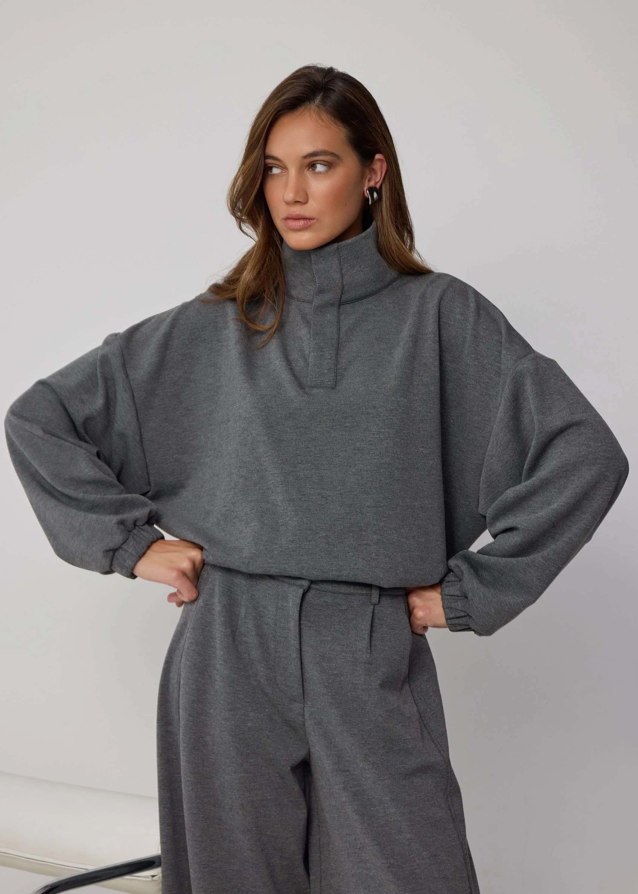 SCUBA FUNNEL SWEATSHIRT - DARK GREY MARL | WAT The Brand