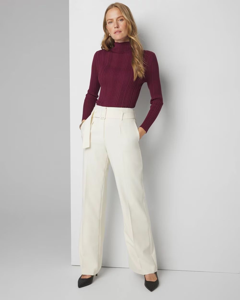 WHBM® Belted Luna Wide Leg Trousers | White House Black Market