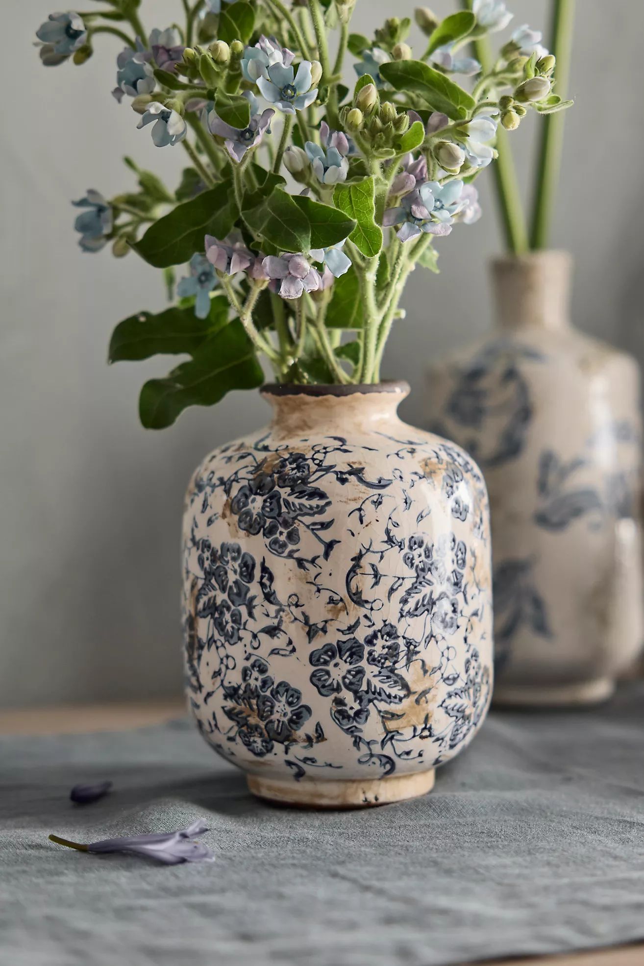 Blue Floral Ceramic Vase, Round | Anthropologie (US)