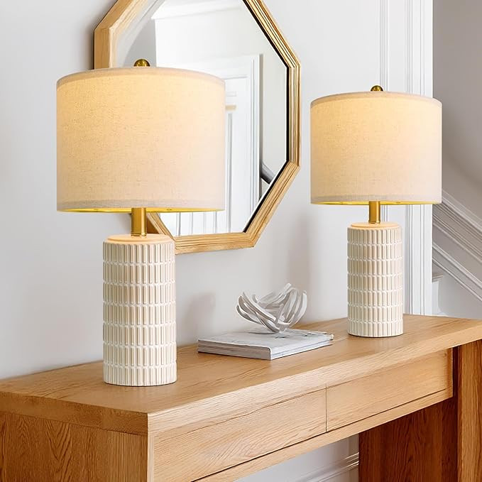 PoKat 20.75" Small Modern Ceramic Table Lamps Set of 2 for Bedroom, White Bedside Lamps for Night... | Amazon (US)