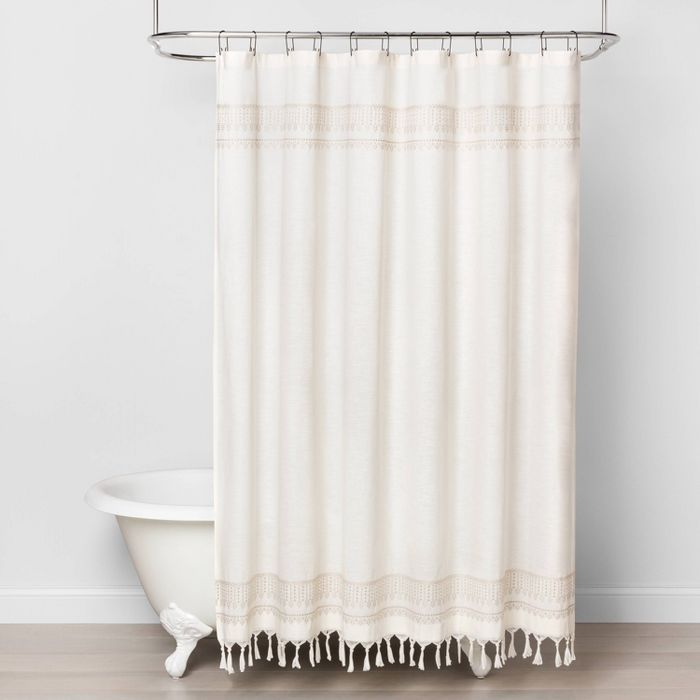 Embroidery Border Stripe Shower Curtain Taupe - Hearth & Hand™ with Magnolia | Target