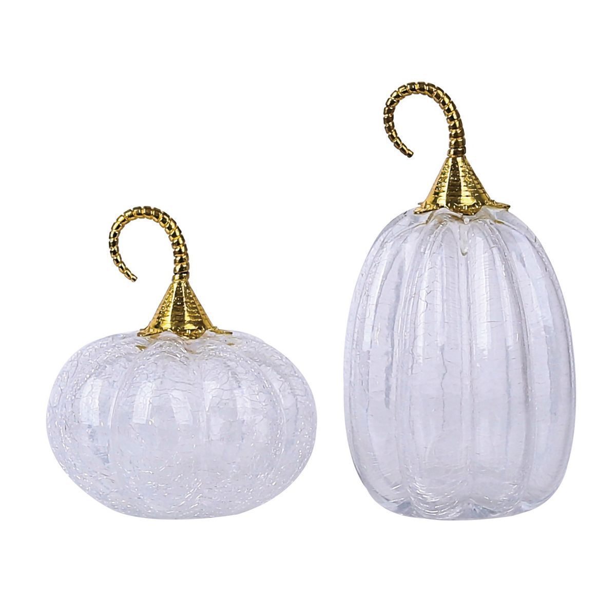 Transpac Glass 9 in. White Harvest Stem Pumpkins Set of 2 | Target