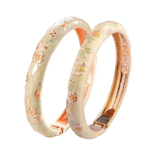 UJOY Vintage Bracelet Gold Plated Enameled Jewelry Spring Hinge Metal Cuff Cloisonne Bangles Set Gift Box Packed 55A18-55A111 Yellow | Amazon (US)