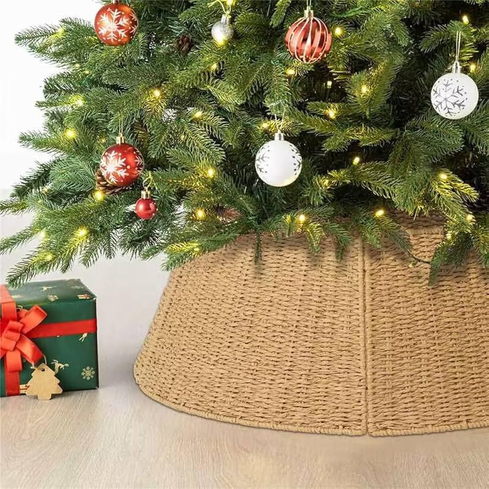 Rattan Christmas Tree Collars for Artificial Trees, 27 Inch Farmhouse Pencil Tree Collar, Small B... | Amazon (US)