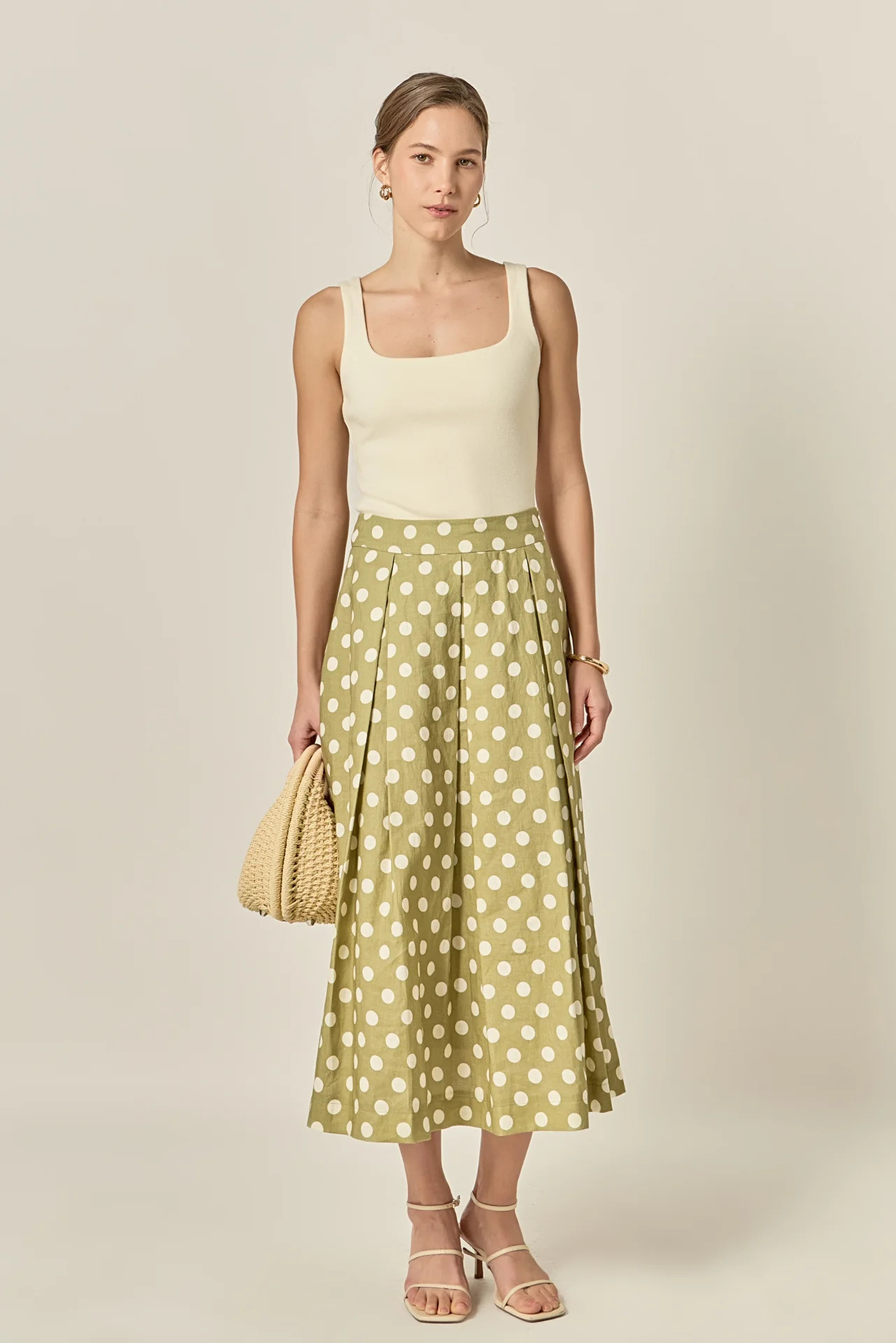 Linen Polka Dot Midi Full Skirt | English Factory