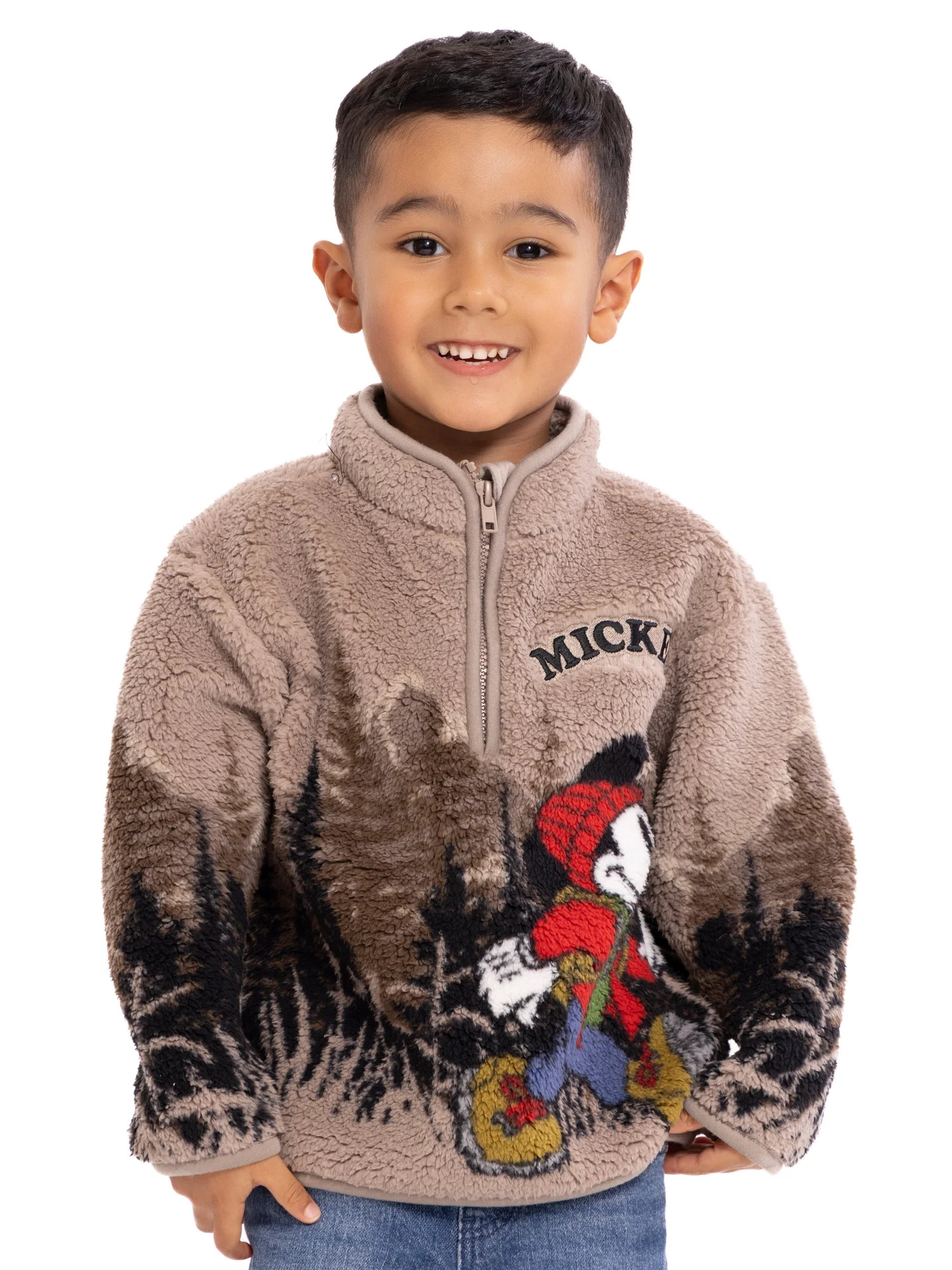 Mickey Mouse Toddler Boys Plush Fleece Half Zip Sweatshirt, Sizes 12M-5T | Walmart (US)
