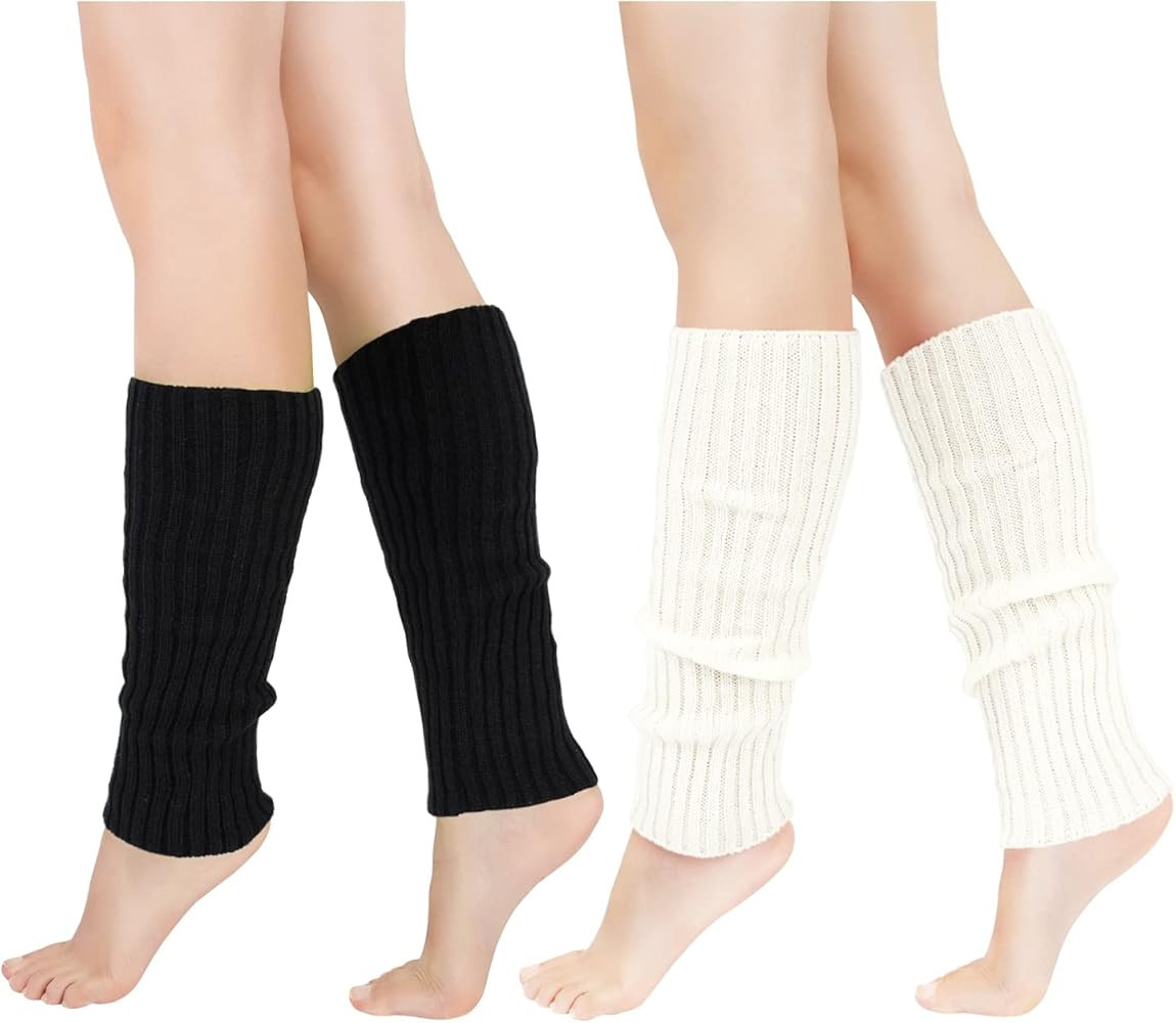 Junely 2 Pairs Leg Warmers for Women 80s Ribbed Knit Leg Warmer Pack for Ballet Dance Figure Skat... | Amazon (US)