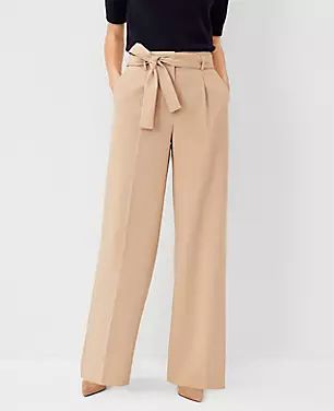 The Petite High Rise Tie Waist Wide Leg Pant in Soft Twill | Ann Taylor (US)