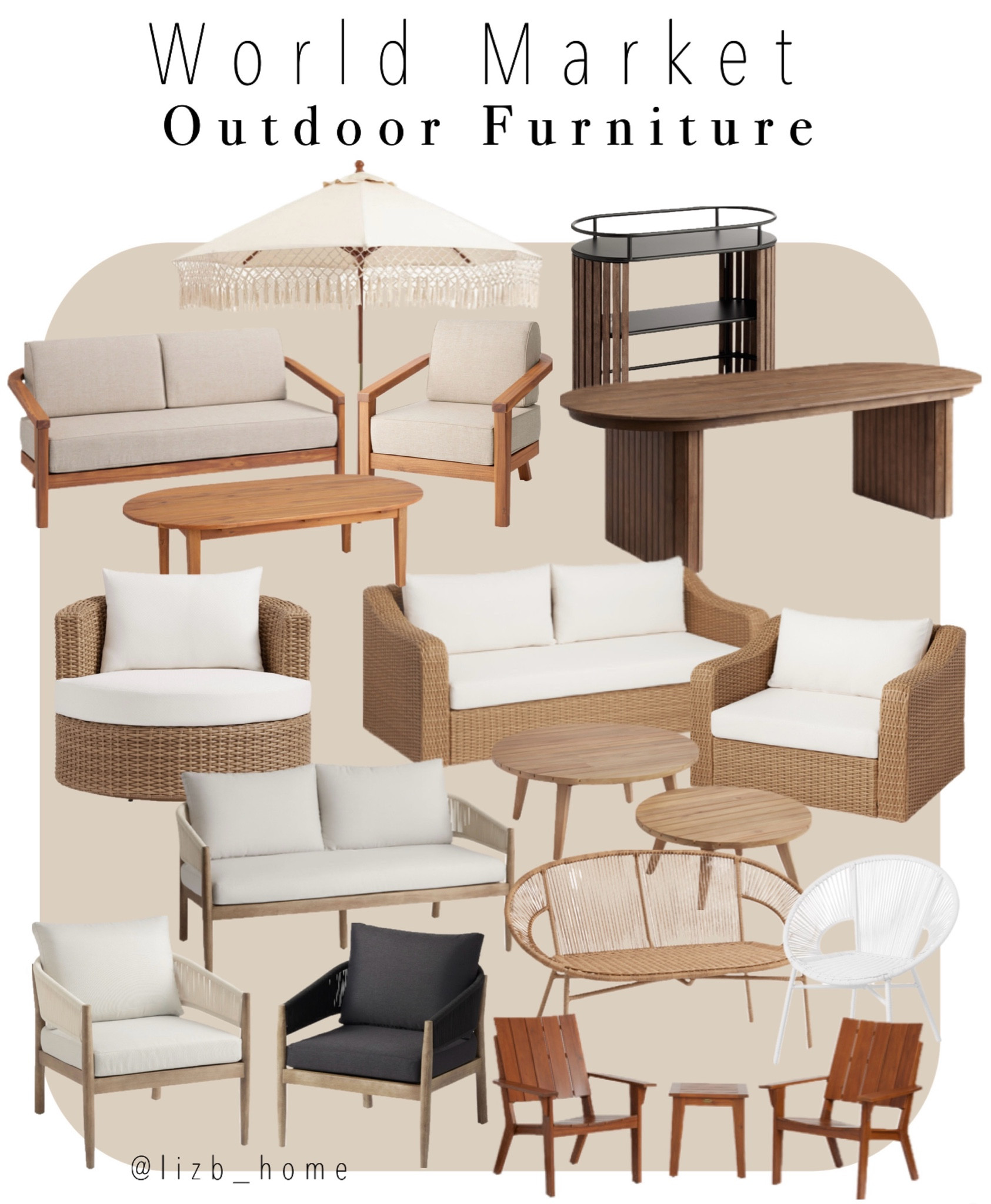 World market outdoor patio furniture sale. Members get extra 20% off with pick up! Outdoor couch. Outdoor chairs. Outdoor dining. Outdoor bar cart. Outdoor umbrella with tassels. 

#LTKSaleAlert #LTKSeasonal #LTKHome