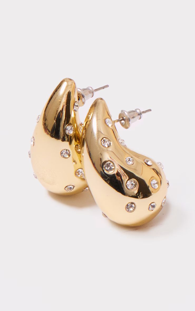 Gold Jewel Detail Teardrop Stud Earrings | PrettyLittleThing US