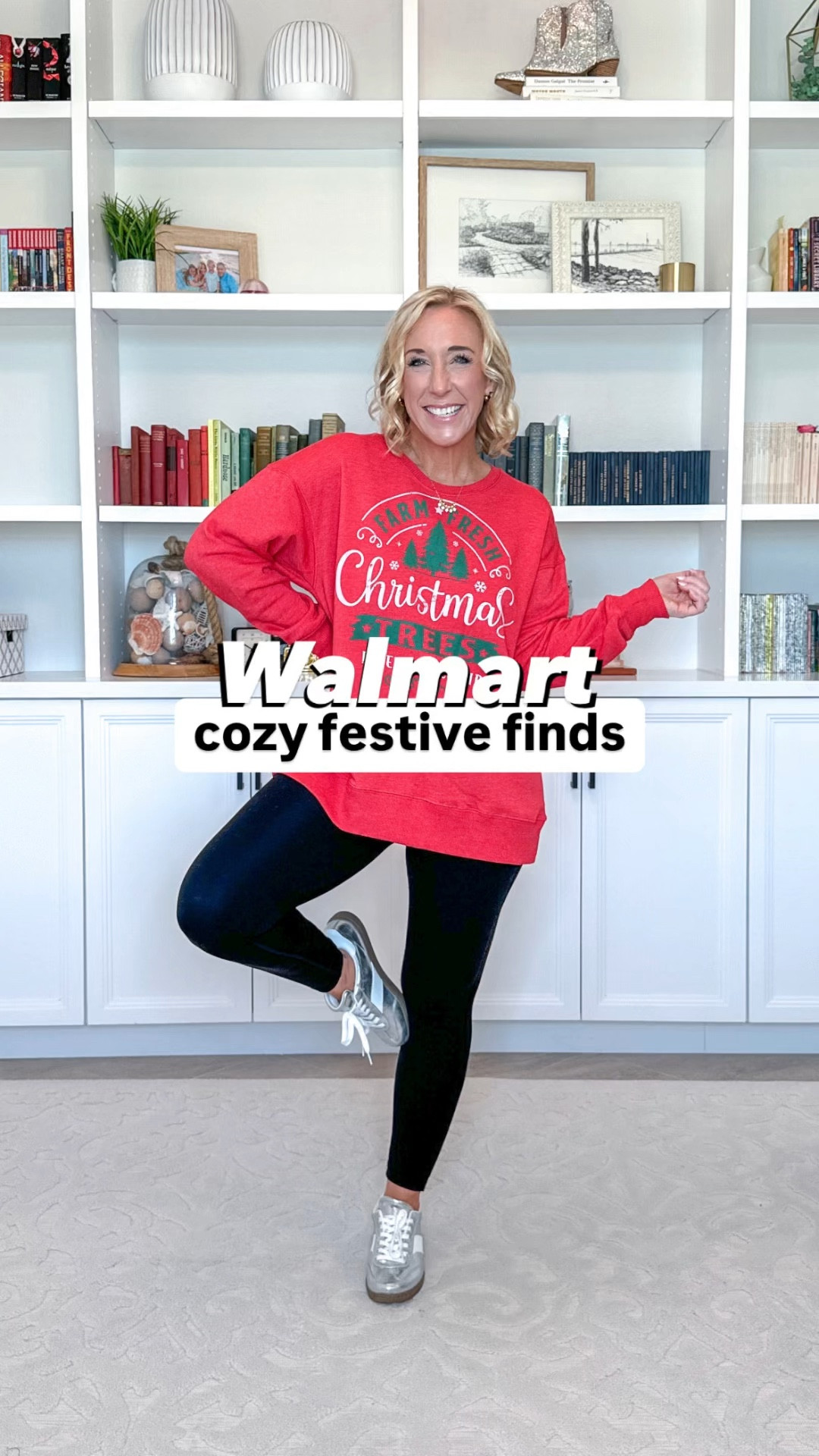 Walmart cozy festive finds:
1. ‘Merry’ patch sweatshirt - size 1X. $16.98.
2. Red tree sweatshirt - size M. $10!
3. ‘Jingle’ sweatshirt - size M. $10!
4. Tree fair isle sweater - size M. $19.98.
5. Green sweater - size S. $19.98.
* black leggings - size S.
* jeans - size 25, short.

#LTKSeasonal #LTKHoliday #LTKWatchNow