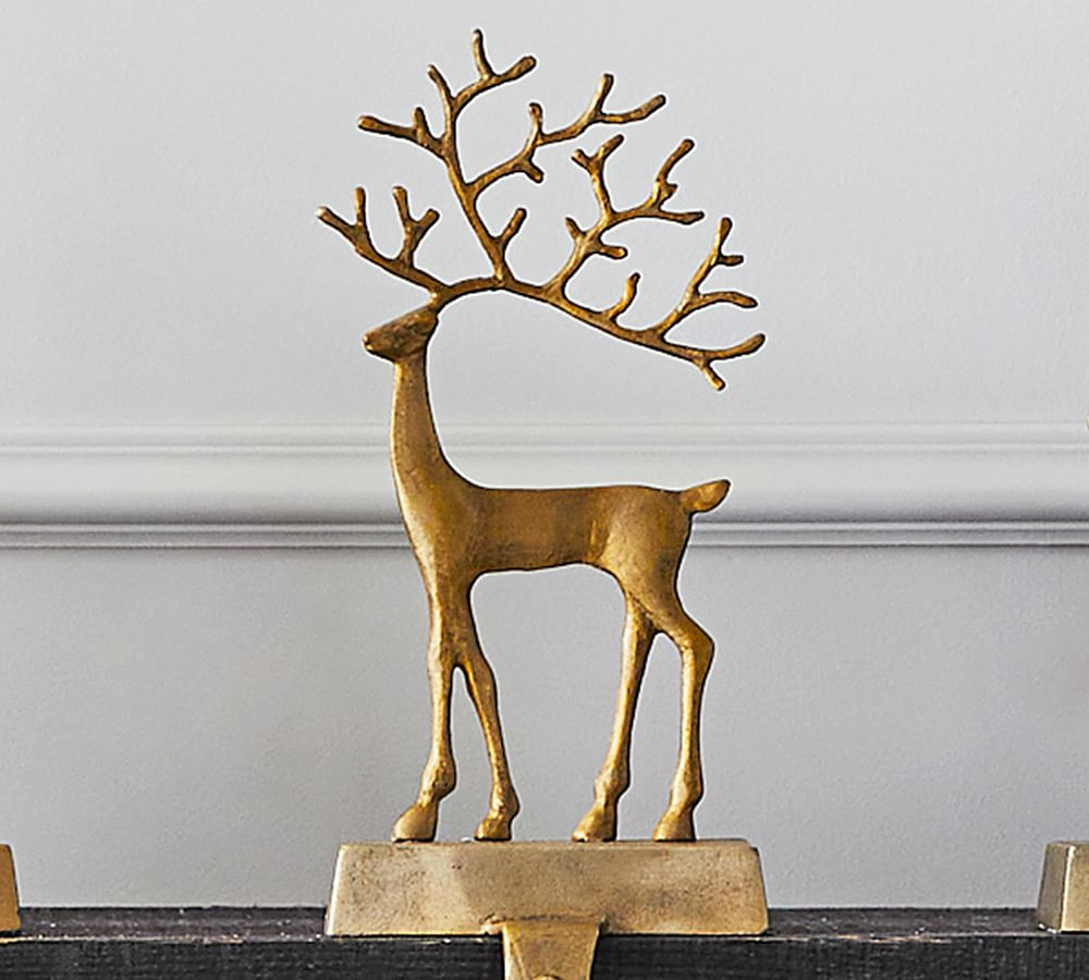 Brass Sculpted Reindeer Stocking Holders | Pottery Barn (US)
