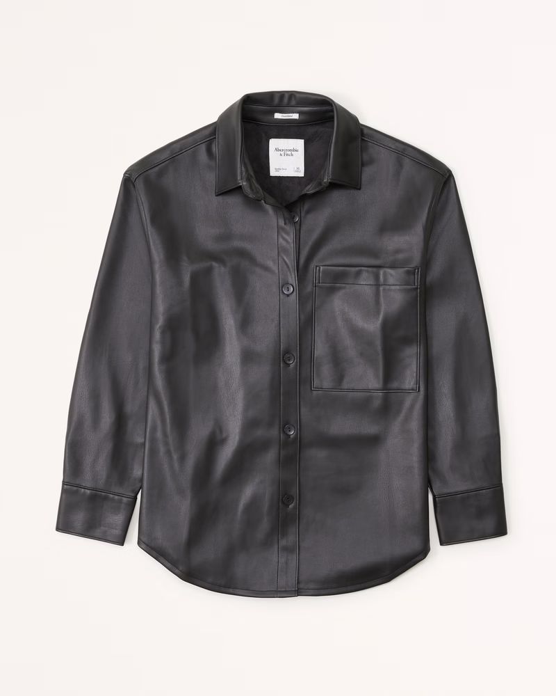 Abercrombie & Fitch Women's Oversized Vegan Leather Shirt in Black - Size L | Abercrombie & Fitch (US)