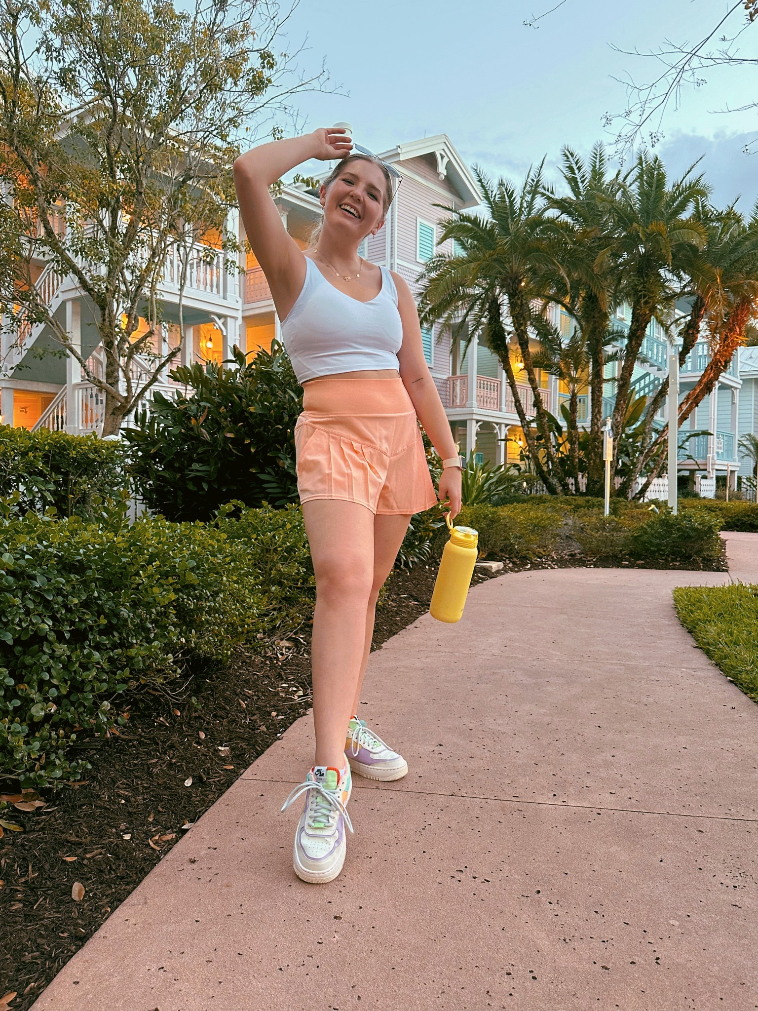 Hot girl walk outfit, summer in athletic wear and athleisure 