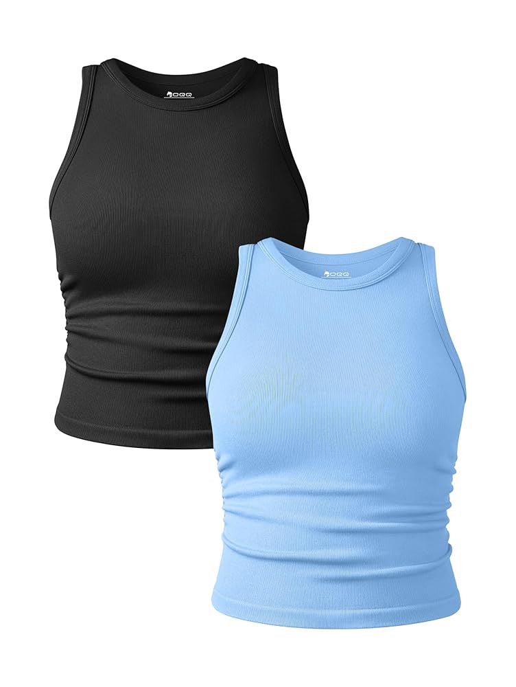 OQQ Women's 2 Piece Tank Tops Crew Neck Sleeveless Basic Stretch Casusal Yoga Crop Camis | Amazon (US)