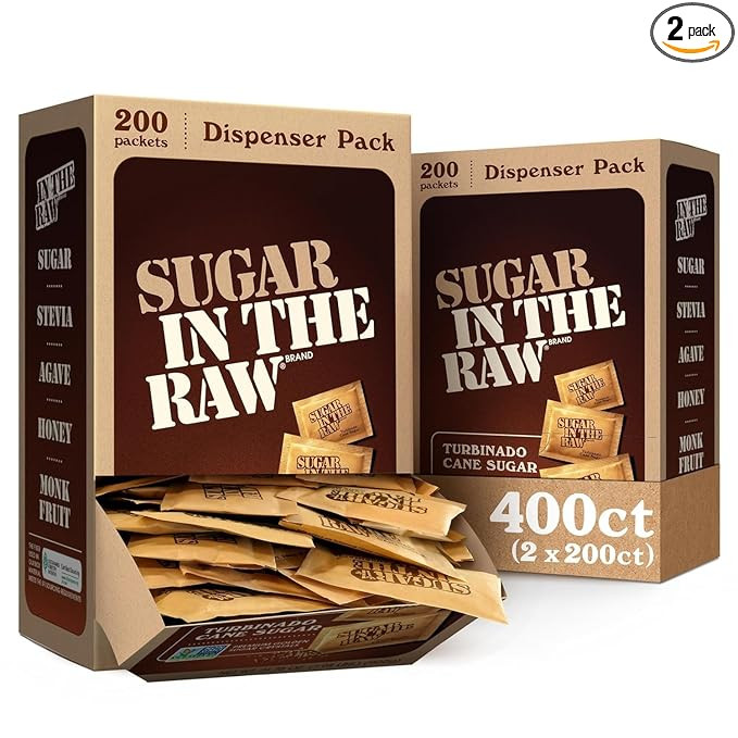 Sugar In The Raw Turbinado Cane Sugar Packets, 200 Ct Box, 2 Pack, Pure, All-Natural Turbinado Su... | Amazon (US)