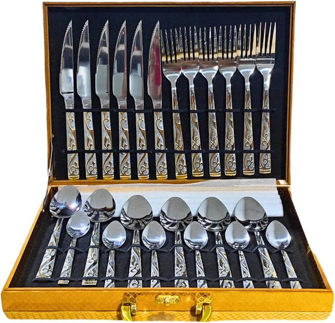 Kit Faqueiro Maleta De Talheres Inox 24 Peças Dourado Luxo Mesa Posta (PRATA) | Amazon (BR)