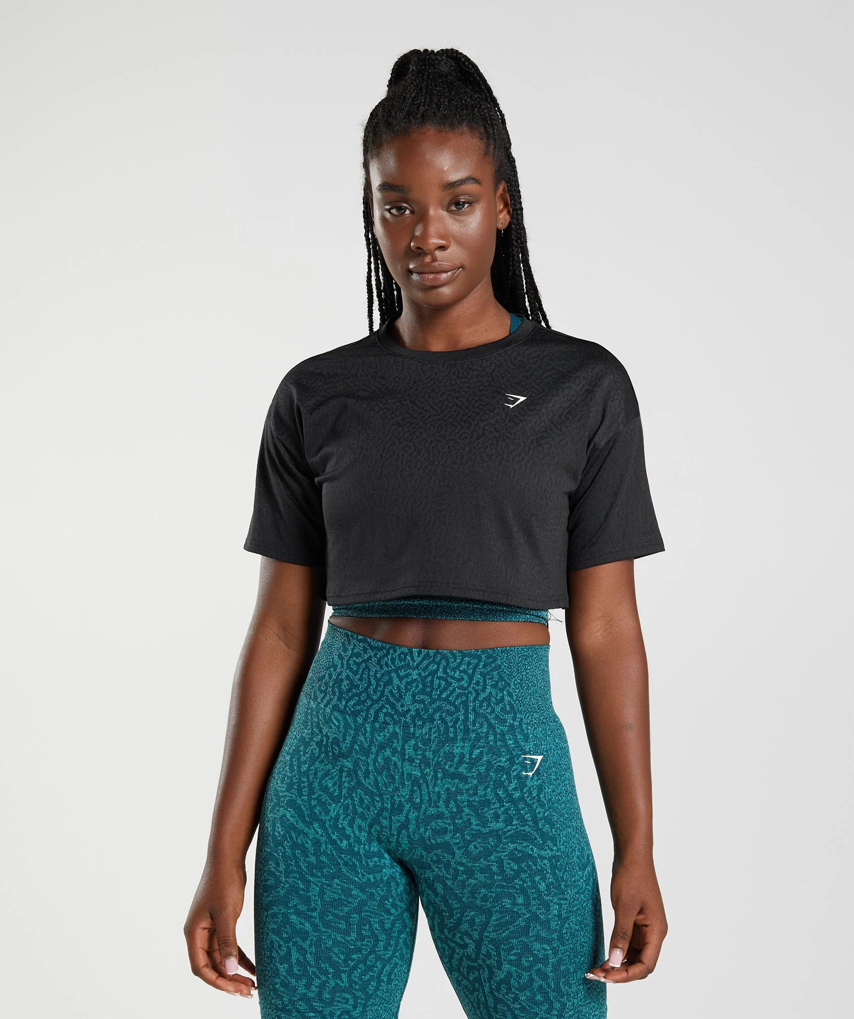 Gymshark Adapt Animal Seamless Crop Top - Reef | Black | Gymshark US
