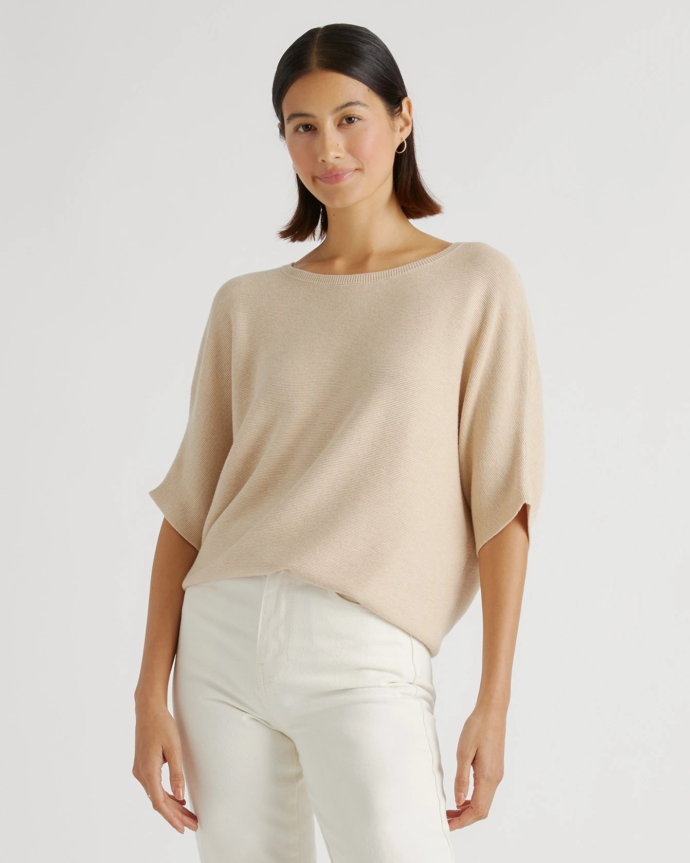Quince | Women's Lightweight Cotton Cashmere Link-Stitch Dolman Sweater in Black, Size XL | Quince