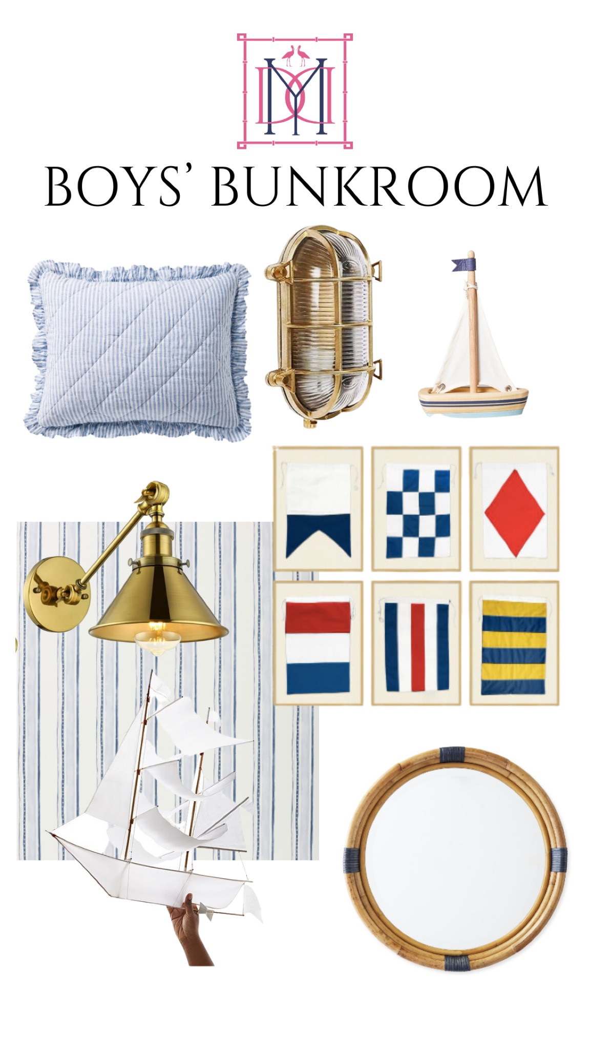 Nautical boys bunk room decor

Serena and lily wallpaper
Pottery barn sailboats 
Amazon brass light fixtures

#LTKhome