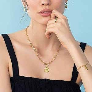 Hexagon Initial Letter Pendant Necklace 14K Gold Plated Paperclip Chain Necklace with Toggle Clas... | Amazon (CA)