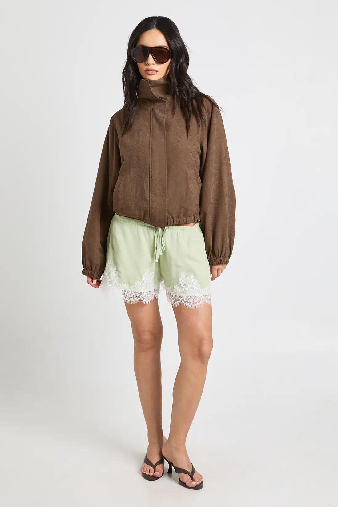 Pistachio Lace Trim Chiffon Shorts | Boohoo | Boohoo.com (UK & IE)