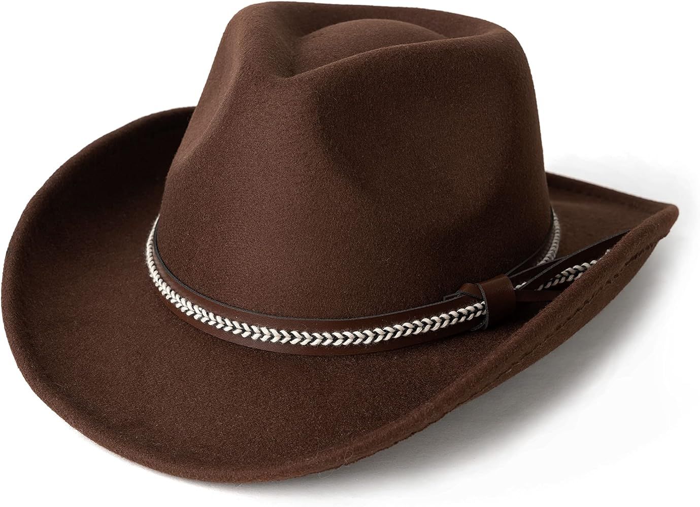 EOGIMI Men & Women's Classic Wide Brim Western Felt Cowboy Cowgirl Hat with Belt Buckle | Amazon (US)