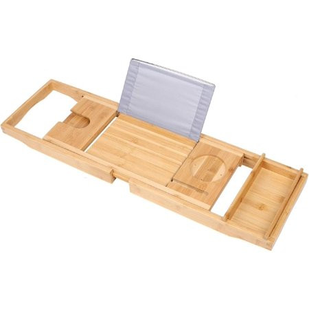 Luxury Wood Bamboo Bathtub Bath Tub Caddy Tray with Extending Sides Built in Book Tablet Phone Wineg | Walmart (US)