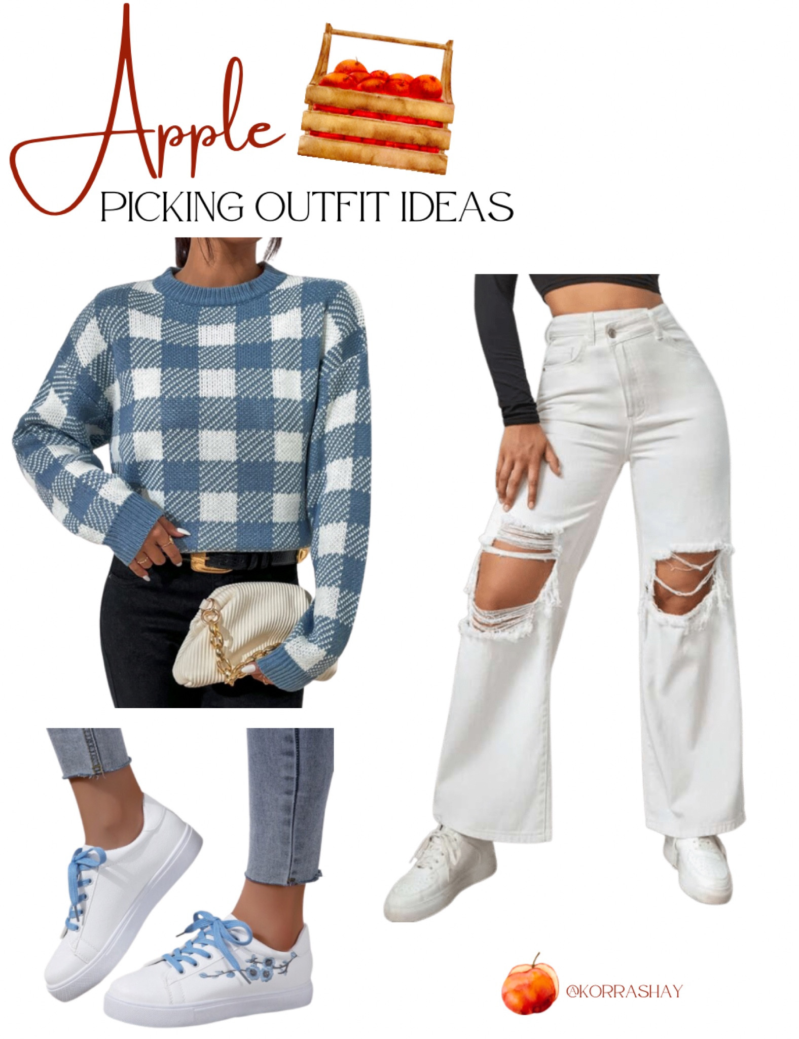 Apple picking outfit idea with blue Buffalo plaid sweater and white denim distressed jeans!

#LTKU #LTKstyletip #LTKSeasonal