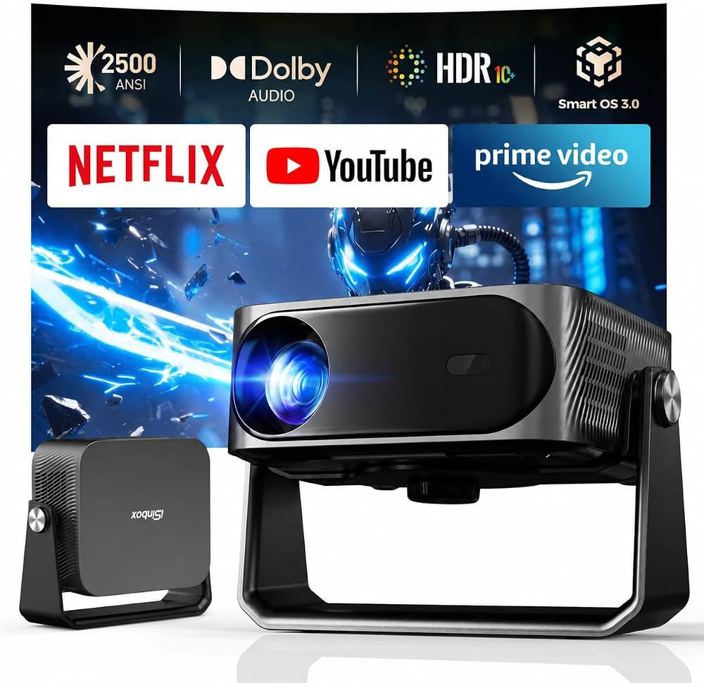iSinbox 4K Smart Projector Compatible with Netflix, 2500 ANSI Home Cinema with 360\u00b0 Stand,Wi... | Amazon (UK)