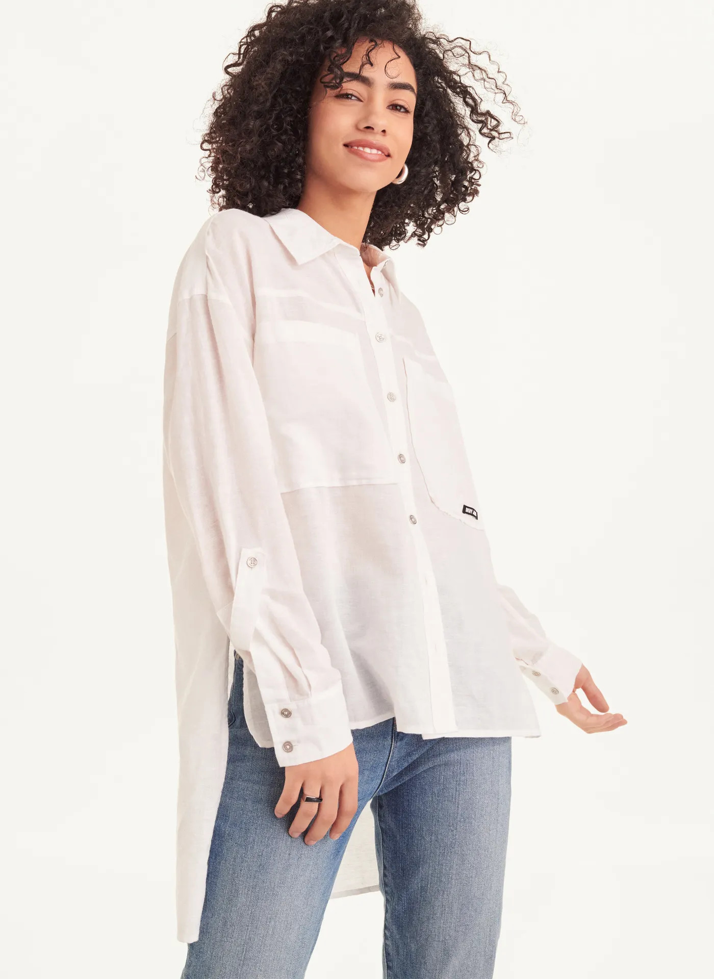 Long Sleeve High Low Shirt - DKNY | DKNY