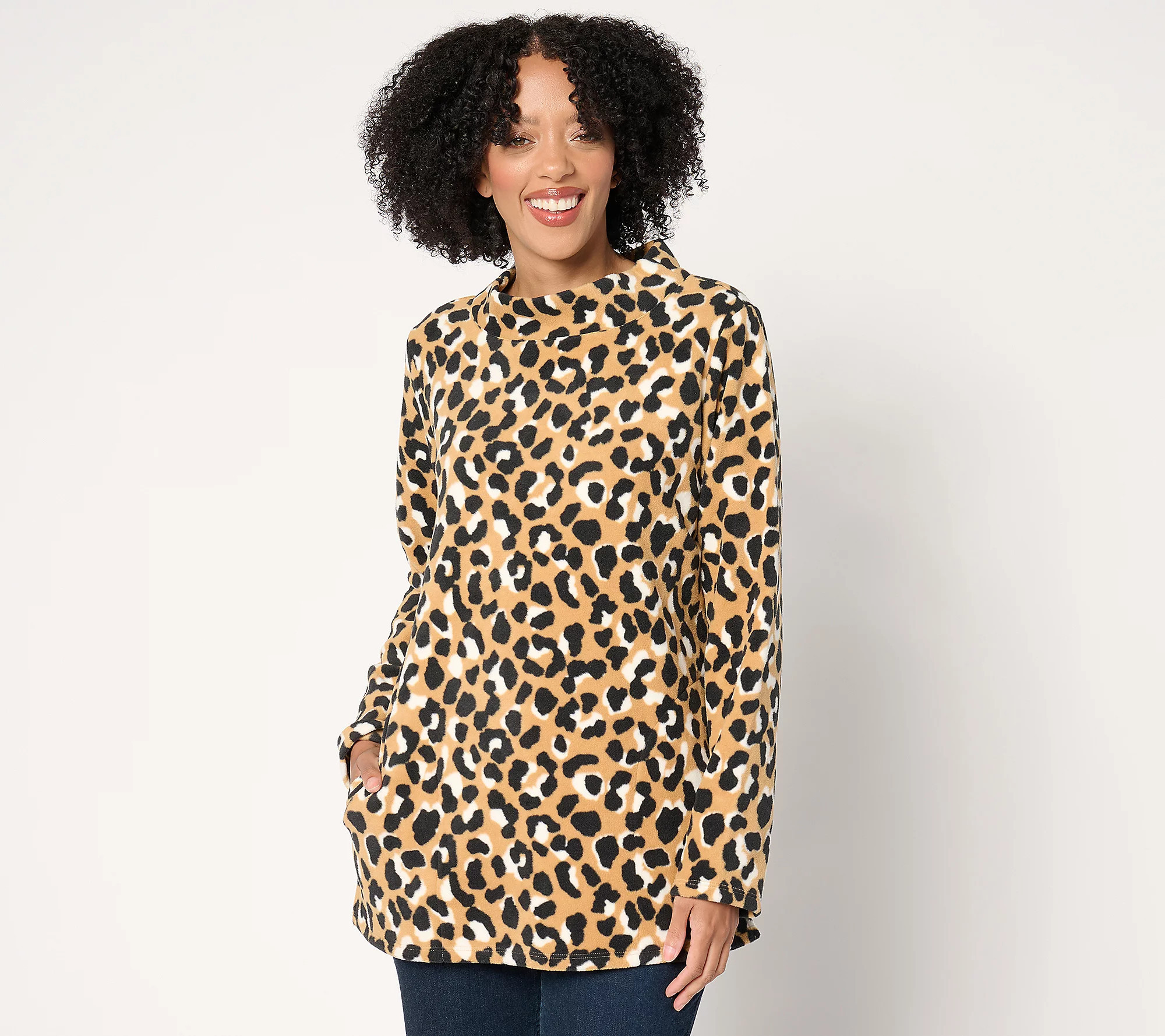 Denim & Co. Petite Mock Neck Fleece Tunic w/ Pockets | QVC