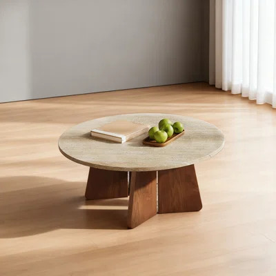 Retro solid wood natural round Cave stone coffee table and marble Coffee table | Wayfair North America