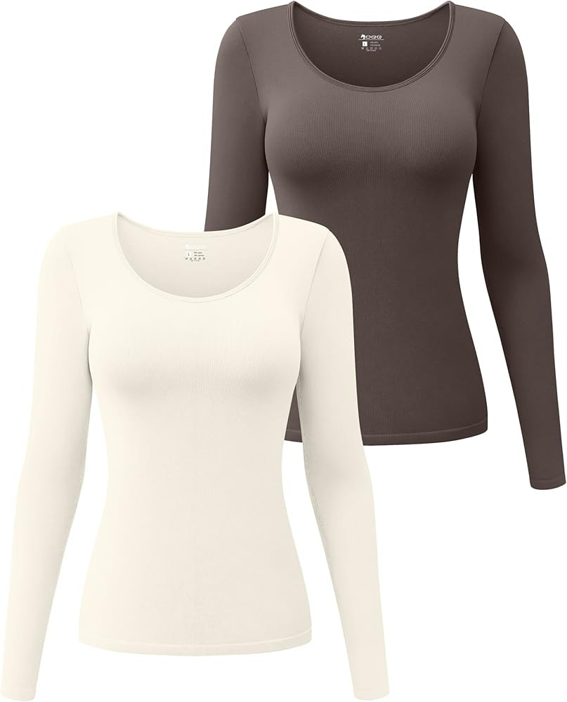 OQQ Womens 2 Piece Long Sleeve Tops Round Neck Stretch Fitted Underscrubs Layer Tee Shirts Tops | Amazon (US)