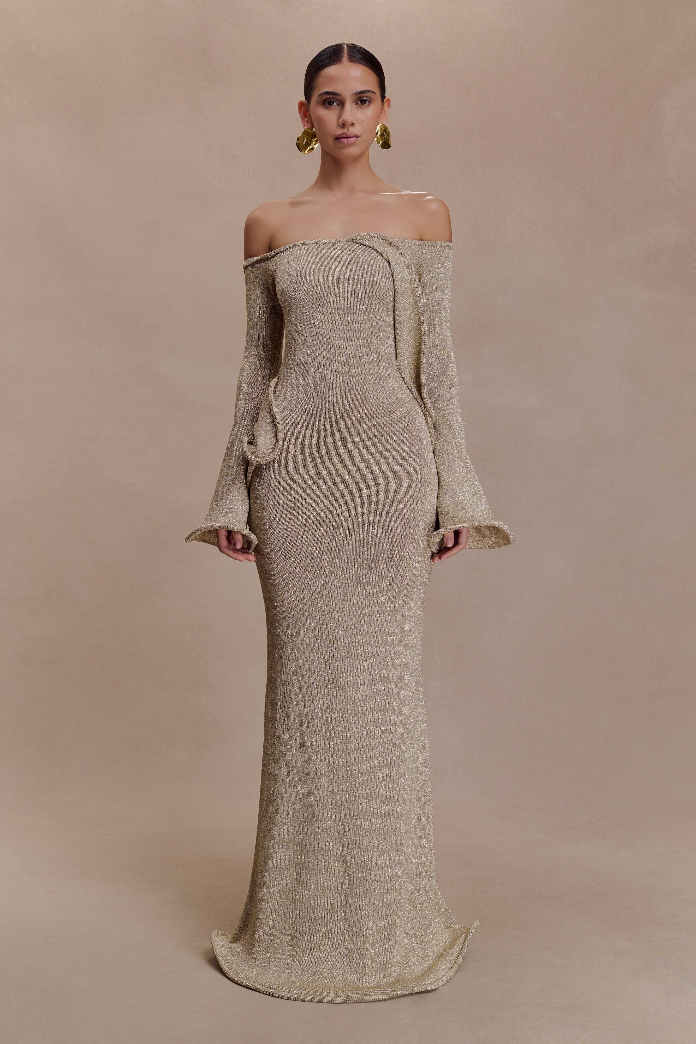 Sandrine Lurex Knit Maxi Dress - Gold | MESHKI US