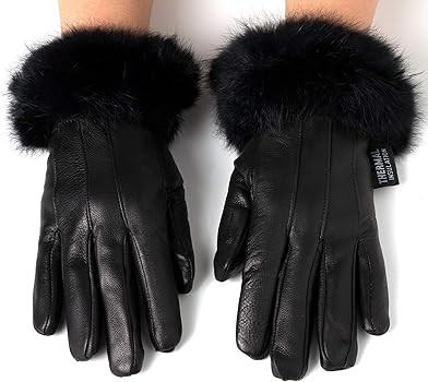 Alpine Swiss Womens Leather Dressy Gloves Rabbit Fur Trim Cuff Thermal Lining | Amazon (US)