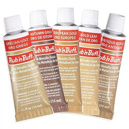 AMACO Rub N Buff Wax Metallic Finish Gold Kit - Antique Gold Autumn Gold European Gold Gold Leaf Grecian Gold 15ml Tubes - Versatile Gilding Wax for Finishing and Restoration- 5 Rub and Buff Colors | Walmart (US)