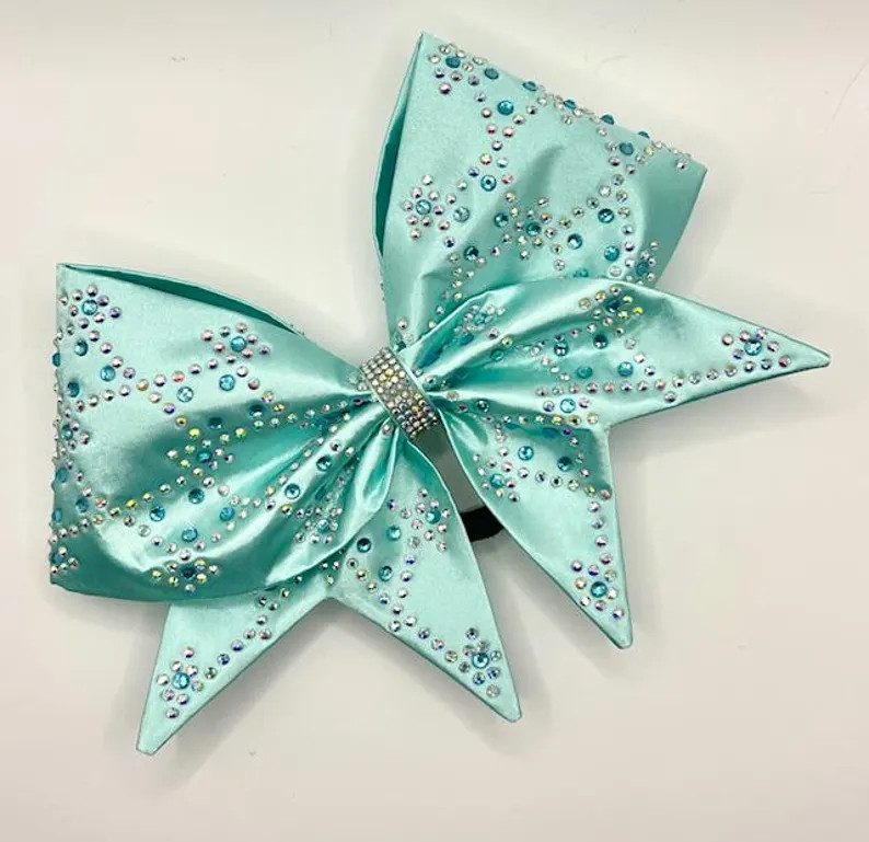 Satin Sewn Cheer Bow With AB Crystals in Argyle Design in Your Color Choice - Etsy | Etsy (US)