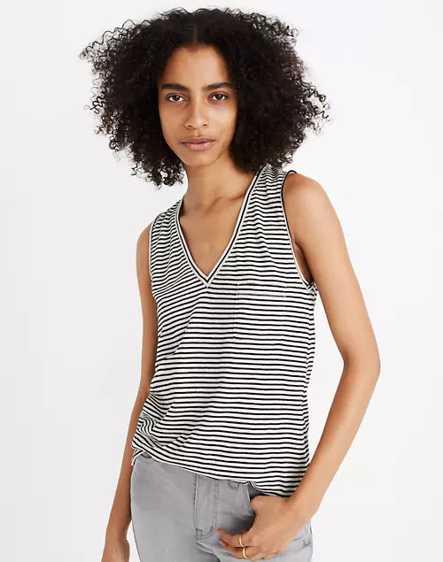 Whisper Cotton V-Neck Pocket Tank in Eastwood Stripe | Madewell