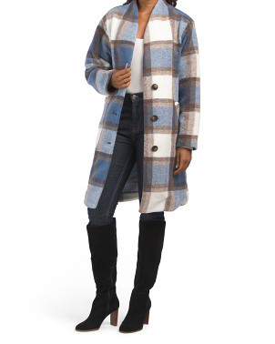 Plaid Collarless Coat | TJ Maxx