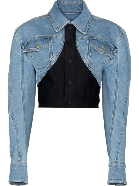Mugler Panelled Cropped Denim Jacket - Farfetch | Farfetch Global