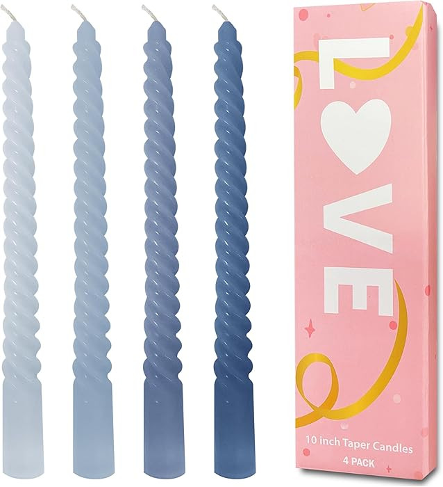 Taper Candles Blue, Spiral Twisted Taper Candles Set of 4, Unscented Taper Candlesticks 10 inch T... | Amazon (CA)
