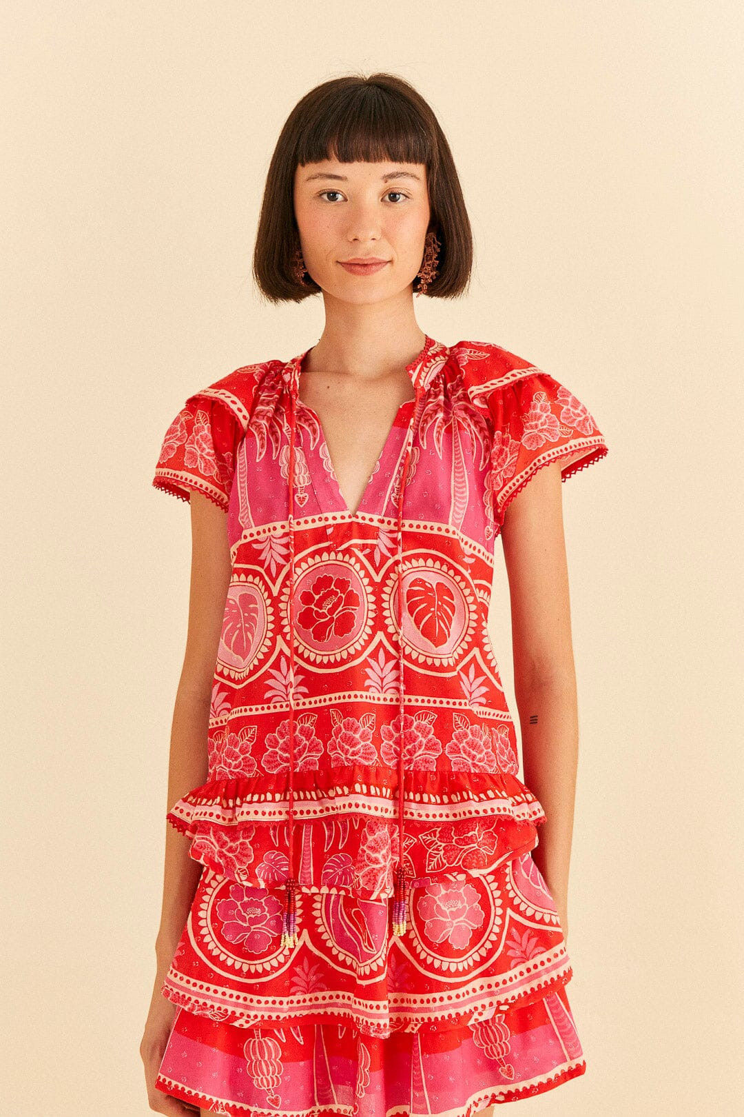 Red Summer Sunrise Blouse | FarmRio (US)