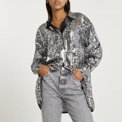 Silver sequin oversized shirt | River Island (UK & IE)