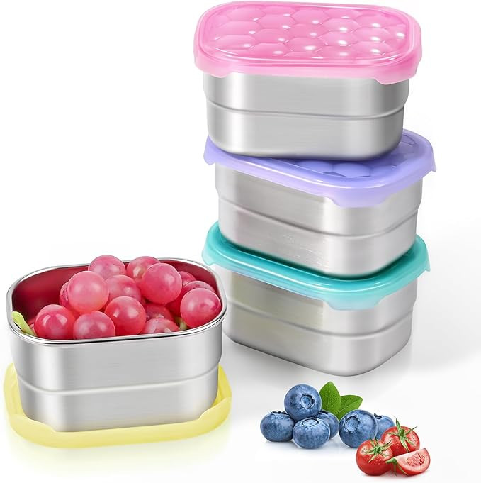 Small (1 CUP) Stainless Steel Snack Containers for Kids and Toddlers | Easy Open Leak Proof Food ... | Amazon (US)