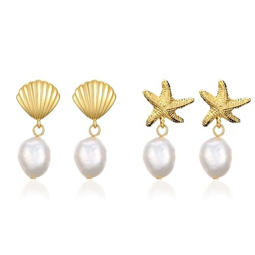 2Pairs Starfish Seashell Earrings Beach Earrings Jewelry Summer Dresses Outfits for Women 2026 Trendy Fashion Beach Essentials Tropical Vacation Outfits for Women | Amazon (US)