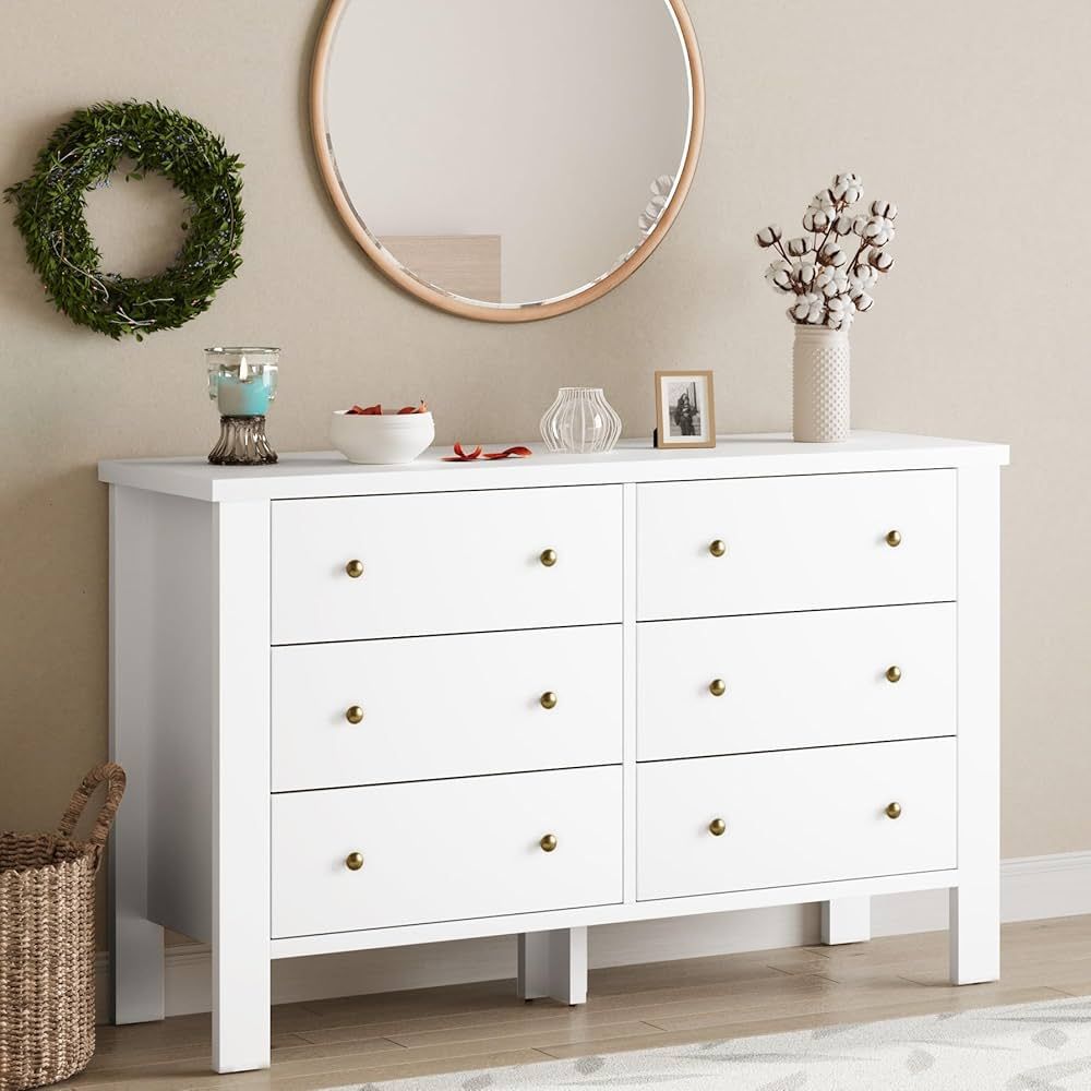 IDEALHOUSE Dresser for Bedroom, White Dresser with 6 Drawers, Dressers & Chests of Drawers with M... | Amazon (US)