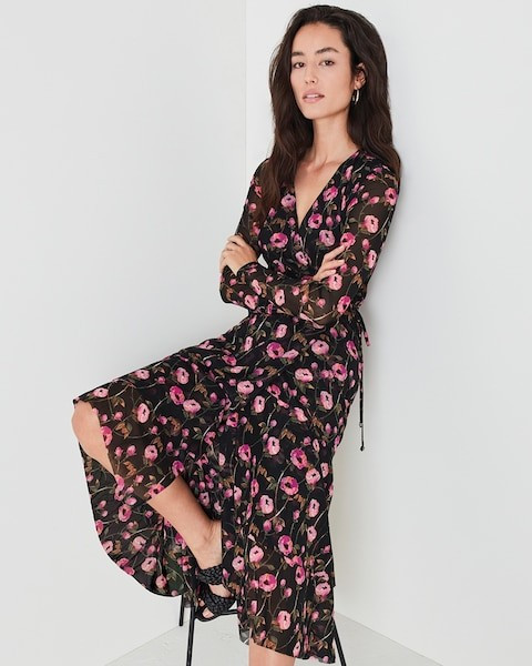 Tiered Mesh Wrap Dress | White House Black Market