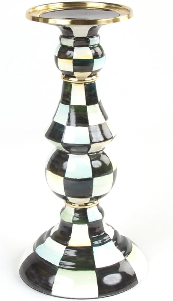 Amazon.com: MACKENZIE-CHILDS Courtly Check Enamel Pillar Candlestick, Cute Black-and-White Pillar... | Amazon (US)