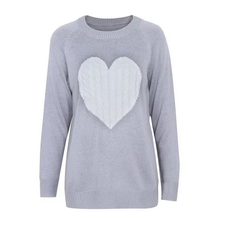 Women's Winter Casual Knitwear Sweater Heart Pattern Patchwork Pullover Jumper Long Sleeve Crew Neck | Walmart (US)